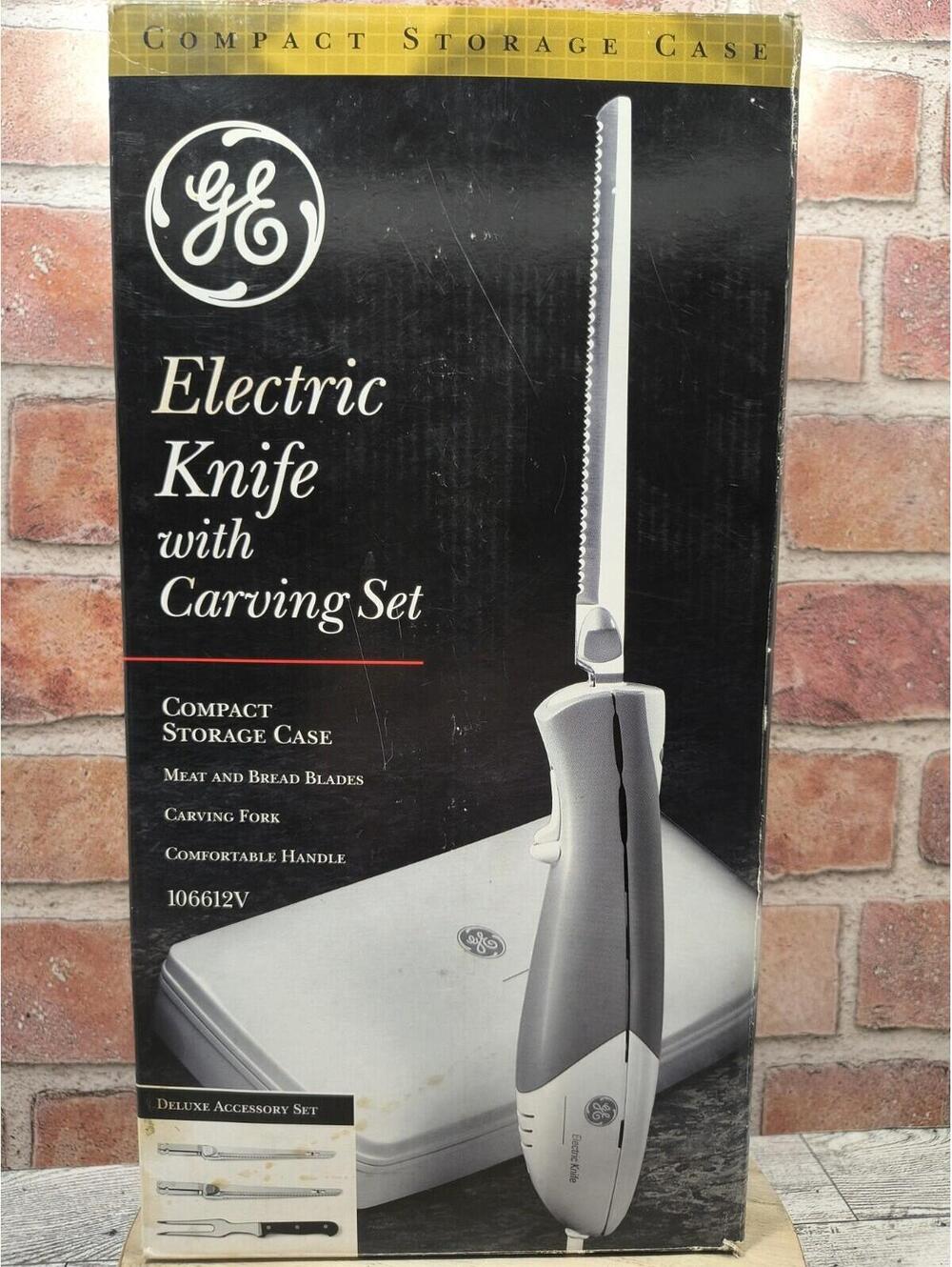 GE Electric Knife Carving Set 106612 Storage Case Bread & Meat Blades Open Box